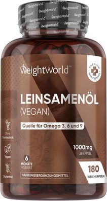 Omega 3 6 9 Leinsamenöl - 180 Vegan Weichkapseln - Alternative zu Fischöl