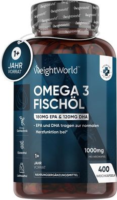 Omega 3 1000 mg Fish Oil 365 Soft Capsules - With 300 mg Omega 3, 180 mg EPA