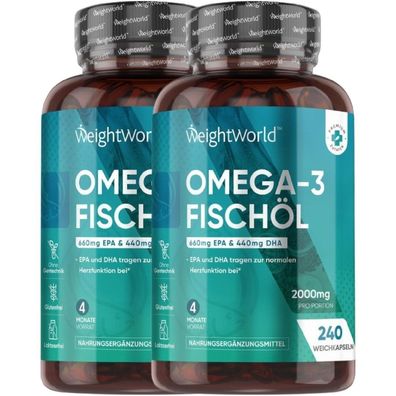 Omega 3 Kapseln - 2000mg Fischöl mit 1100mg Omega-3, 660mg EPA & 440mg DHA pro