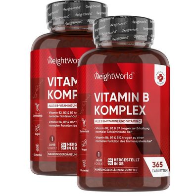 Vitamin B Komplex - B1 B2 B3 B5 B6 B9 B12 - 730 Vegane Tabletten mit 8 B Vitamine