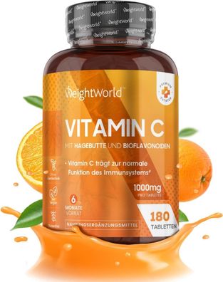 Vitamin C 1000mg - Für Immunsystem & Energie - 180 vegane Tabletten für 6 Monate