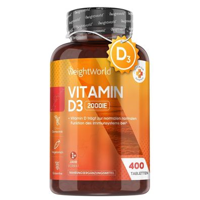 Vitamin D3 2000 I.E - Sonnenvitamin für Immunsys - 800 Tabletten (1 Tablette/ 2 Tage)