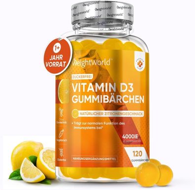 Vitamin D3 Gummies 4000 IE - 240 Stück mit Zitronengeschmack - Sonnenvitamin