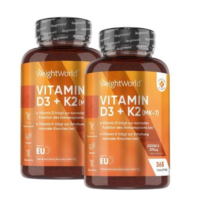Vitamin D3 K2 2000 IE - 2 Jahr Vorrat - 730 Tabletten mit 200mcg Vit K2 All-Trans