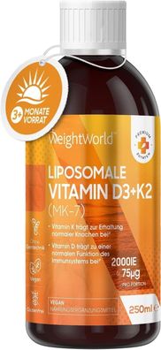 Vitamin D3 K2 (Liposomale) Tropfen 250ml - 2000 IE vegane Vitamin D3 & 75mcg Vit K2