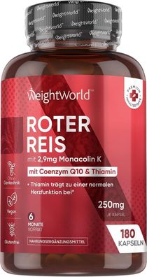 WeightWorld Fermentierter Roter Reis Kapseln - Mit CoQ10 & Vitamin B1 (Thiamin)