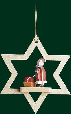 Christbaumschmuck Stern mit Weihnachtsmann &amp; Schlitten Höhe= 8cm NEU Weihnachten