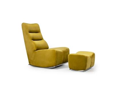 Luxus Gelb Komplett Sessel mit Hocker Sitzmöbel Wohnzimmer Designer Textil