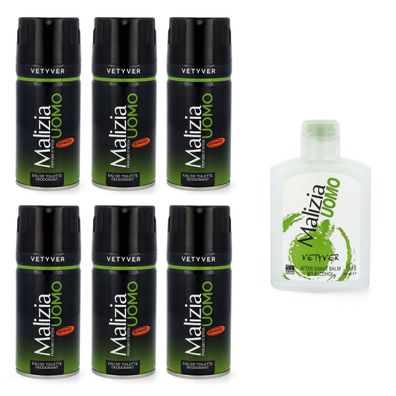 Malizia UOMO Vetyver Deodorant 6 x150 ml & After Shave Balsam 100 ml