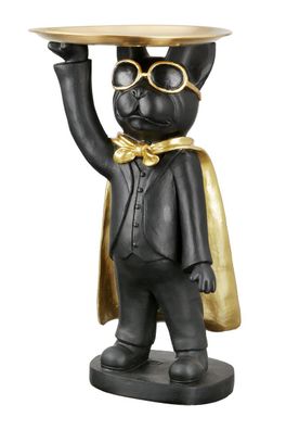 Gilde Hund "Hero Dog" mit Tablett schwarz, stehend mit goldfarbener Brille und ...
