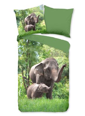 Good Morning Kinder Bettwäsche 135x200 Elephants Elefanten Wende grün 30754