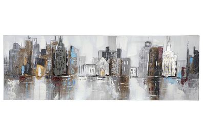 Gilde Gemälde "City" farbig mit Aluminium-Elementen, handbemalt H: 50 cm B: 150 ...