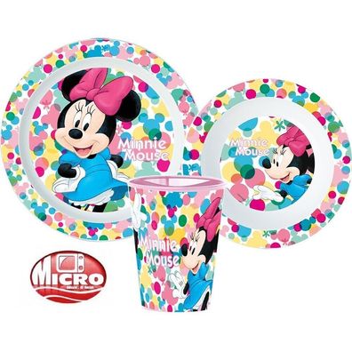 Disney Minnie Geschirr Mikroplastik-Set mit Teller, Müslischale und Tasse