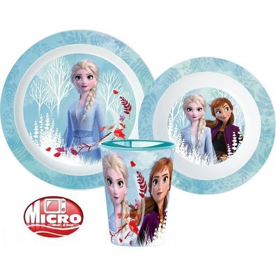 Disney Eiskönigin Geschirr Mikroplastik-Set mit Teller, Müslischale und Tasse