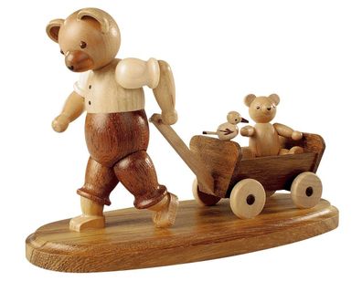 Bärensammelfigur Bärenvater mit Kind auf Bollerwagen natur klein Höhe 10 cm NEU