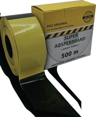 Absperrband im Spenderkarton gelb/ schwarz 500 m