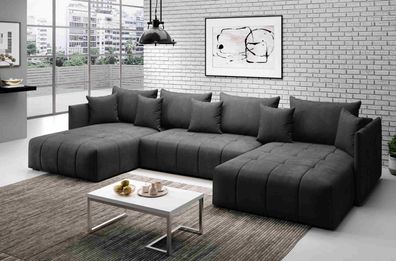FURNIX U-Form-Sofa ADILY Wohnzimmersofa mit Schlaffunktion und Bettkasten Grau EN25