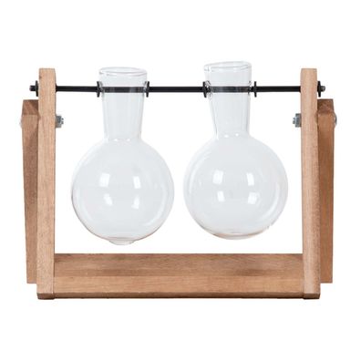 Stecklingsständer - 2 Glasvasen - Hydroponische Vase für Stecklinge - Holz