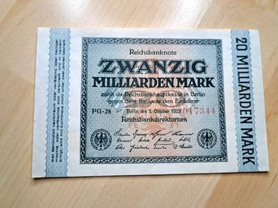 20 Milliarden Reichsmark Reichsbanknote Berlin German Empire Hyperinflation 1923