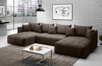 FURNIX U-Form-Sofa ADILY Wohnzimmersofa mit Schlaffunktion und Bettkasten Braun MH20