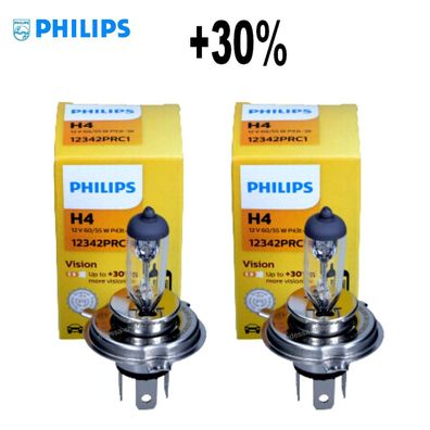 2x Philips + 30% H4 12V 60/55W Fernlicht Abblendlicht Lampen P43t-38 12342PRC1