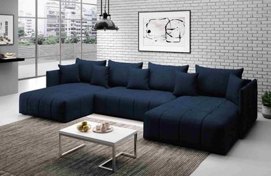 FURNIX U-Form-Sofa ADILY Wohnzimmersofa mit Schlaffunktion und Bettkasten Blau MH77