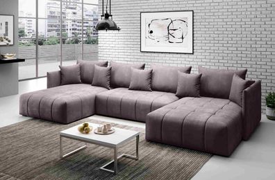FURNIX U-Form-Sofa ADILY Wohnzimmersofa mit Schlaffunktion und Bettkasten Lila MH62