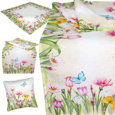 Frühling Tischdecke Tischläufer Kissenbezug Decke Kissen Läufer Tulpen Schmetterling