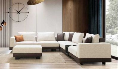 Modernes L-Form Luxus Sofa Hocker Wohnzimmer Möbel Ecksofa Couch Stil