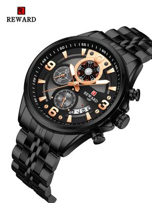 Quartz Wristwatch for Men Sport Waterproof Watches Stainless Steel Chronograph
