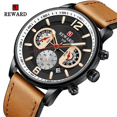 Mens Watches Waterproof Sport Wrist Watch for Man Chronograph Luminous Leather