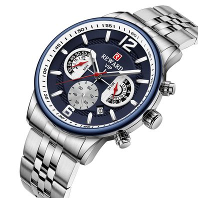 Mens Watches Business Stainless Steel Wristwatches Waterproof Luminous Chronograph