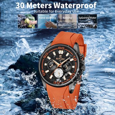 Watches for Men Silicone Quartz Wristwatches Waterproof Chronograph Luminous Sport