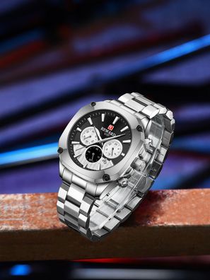 Mens Quartz Watches Solid Stainless Steel Wristwatch Luminous Waterproof Chronograph