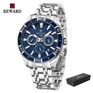 Mens Watch Business Stainless Steel Waterproof Date Quartz Wrist Watch Stopwatch