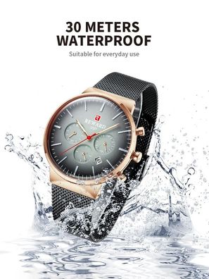 Business Men Quartz Watches Waterproof Wristwatch Chronograph Stainless Steel Wrist