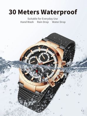 Men Quartz Wristwatch Waterproof Anti-glare Hardlex Glass Stainless Steel Watch