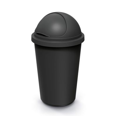 Kunststoff Abfall Eimer rund schwarz - 50L - Schiebe Kuppel Deckel Müll Behälter