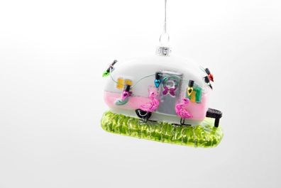 Sass & Belle Pink Flamingo Caravan Wohnwagen Weihnachtsschmuck Christbaumschmuck