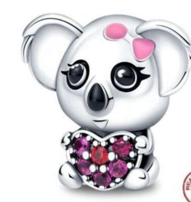 Charms Anhänger Charm kompatibel für Pandora 925 Sterling Silber Koala mit Herz