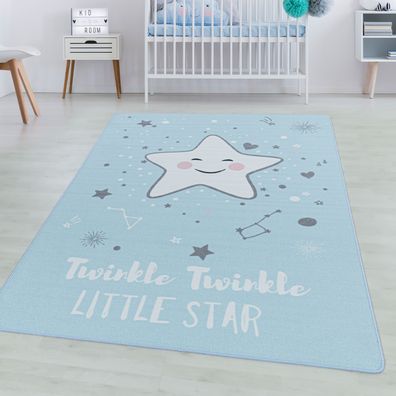 Spielteppich Kurzflor Teppich Kinderteppich Kinderzimmer Motiv Baby Stern Blau