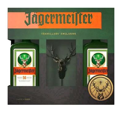 Jägermeister Kräuterlikör, Travellers Ed., mit Hirschkopf-Ausgießer, 2x0,5L, 35% Vol.