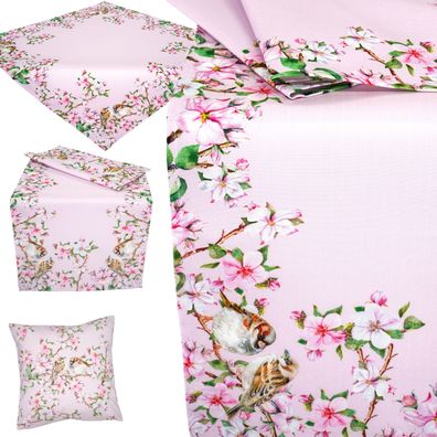 Tischdecke Tischläufer Kissenbezug Decke Läufer Kissen Frühling Apfelblüte Rosa