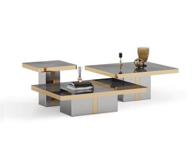 Luxus Quadratischer Couchtisch Set 3x Beistelltische Wohnzimmer Möbel