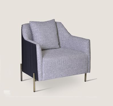 Grauer Einsitzer Luxus Sessel Edelstahlfüße Wohnzimmer Möbel Holzgestell