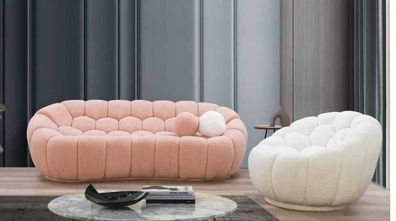 Luxus Rosa-Weiße Wohnzimmer Sofagarnitur Dreisitzer + Sessel Luxus Couch