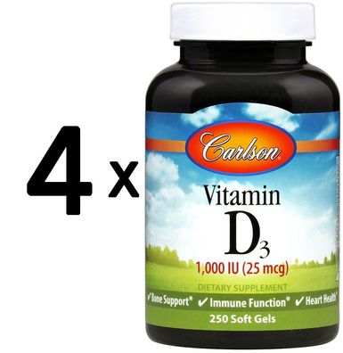 4 x Vitamin D3, 1000 IU - 250 softgels