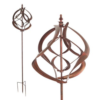 Großes Windspiel aus Metall mit 2 gegenläufigen Rotoren, kupferoptik, Gartendeko, 213