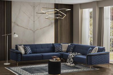 Luxus Ecksofa Royal Blaue Samt Couch Eckgarnitur Sofa Couchen Wohnlandschaft Neu