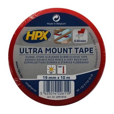 0,52€/ m) HPX Ultra Mount Tape 19mmx10m Montageband dünn UV-beständig